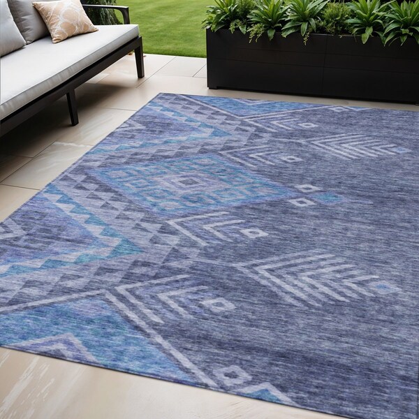 Homeroots 5' X 8' Navy Blue Charcoal And Gray Southwestern Washable Indoor Outdoor Area Rug 603552 - main