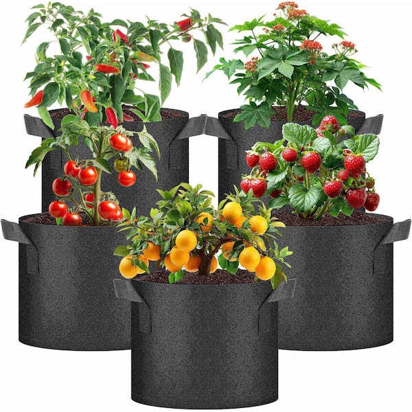 Healsmart Simple Deluxe Grow Bags 5 Gallon Planter Pots with Handles, Black, 5PK GLGROWBAG5X5BLKV3 - main