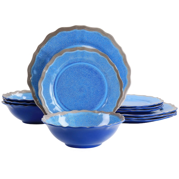 Elama Roma 12 Piece Melamine Dinnerware Set in Blue EL-ROMA - main