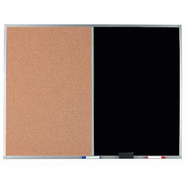 Aarco Combination Board, Natural Pebble Grain Cork Bulletin Board/Black Chalkboard w/ Al Frame, 36''Hx48''W DCO3648B - main