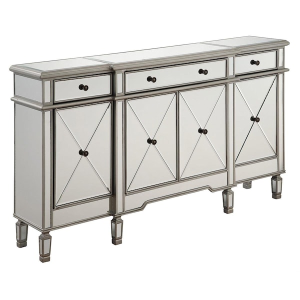 Elegant Decor 3 Drawer 4 Door Cabinet Silver ClearHand Rubbed, Antique Silver 60 x 14 x 36 in. MF6-1001SC - main