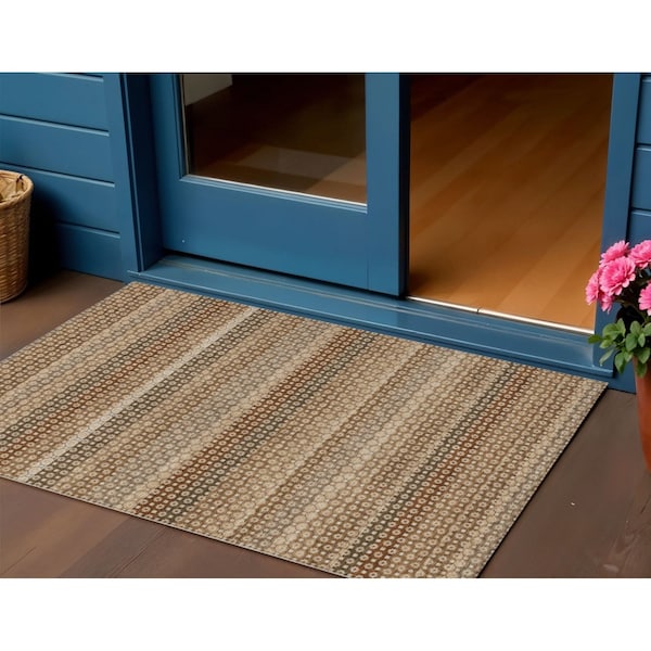 Homeroots 3' X 5' Orange And Copper Striped Washable Indoor Outdoor Area Rug 610606 - main