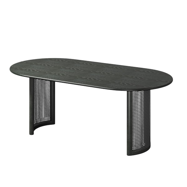 Homeroots 79" Black Solid Wood Double Pedestal Base Oval Dining Table 721104 - main