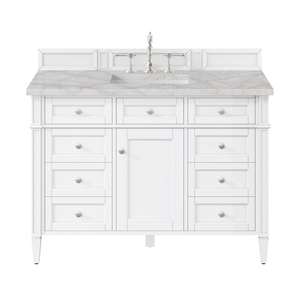 James Martin Vanities Brittany 48in Single Vanity, 3CM Victorian Silver Silestone Top, FreePower Wireless Charger 655-V48-BW-FVSL - main