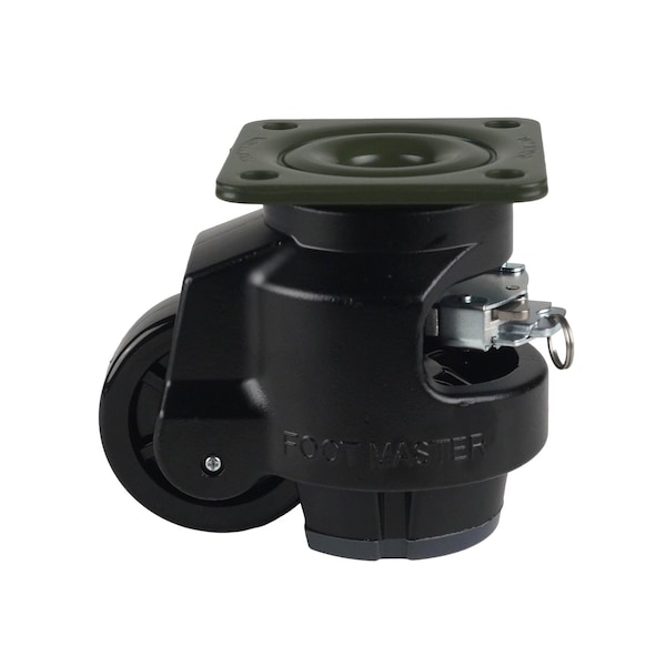 Foot Master Leveling Caster, Rachet, 75 mm Nylon Wheel, 95x95 mm Plate, Swivel, 750 kg Cap, NBR Foot Pad, Black GDR-100-F-NYN-FBL - main