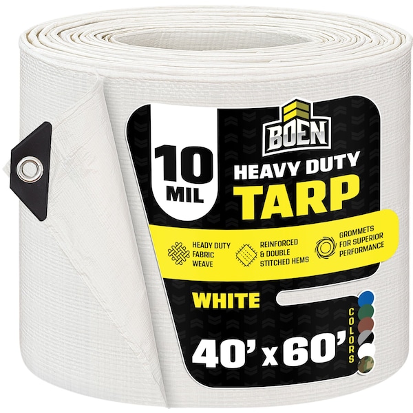 Boen Heavy Duty Tarp, 40 ft x 60 ft, 10 Mil, White, Polyethylene WT-4060 - main
