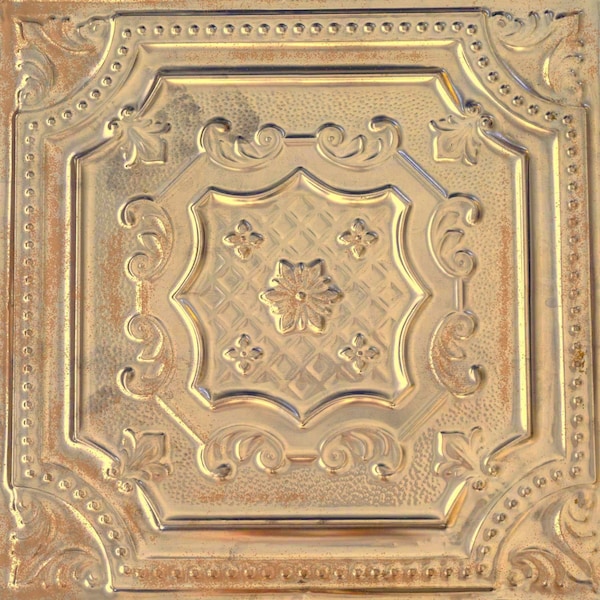 Shanko AllDayTony Pattern612 Antiq wht Copper Surface Mount Vintage HandPainted Standard CeilingTiles, 6PK ADT612-NU-STD-ATWCP-6 - main