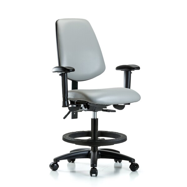Blue Ridge Ergonomics Medium Bench Chair Adjustable Arms, 22" to 29" Height, Vinyl, Dove BR-VMBCH-MB-RG-T0-A1-BF-RC-8567 - main