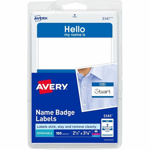 Avery Dennison Avery, PRINTABLE ADHESIVE NAME BADGES, 3.38 X 2.33, BLUE inHELLOin, 100PK 5141 - main
