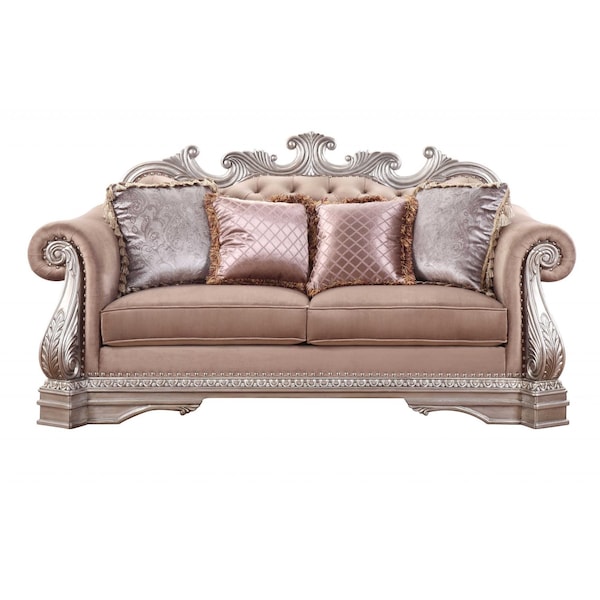 Homeroots 80in Champagne Velour Loveseat and Toss Pillows 348649 - main