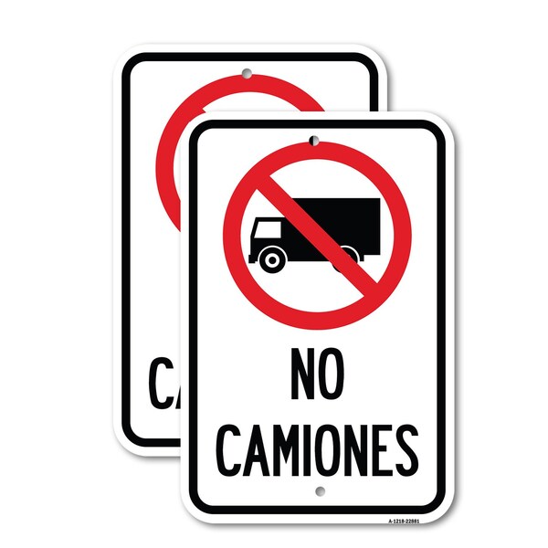 Signmission Spanish Traffic Sign No Camiones No Trucks With Grap, 18'' X 24'', Heavy Gauge Aluminum, 2PK A-1824-2PACK-22881 - main