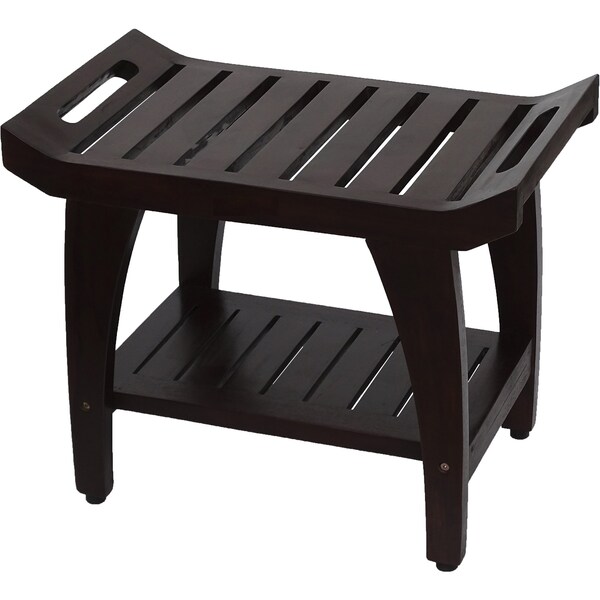Homeroots Contemporary Teak Shower Bench With Shelf And Handles In Brown Finish 376682 - main