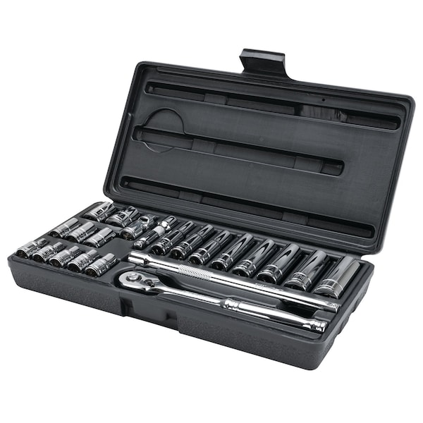 Performance Tool 22 pc. SAE 1/4 in. Dr. Socket Set, Ratchet, Extension, Storage Case W36901 - main