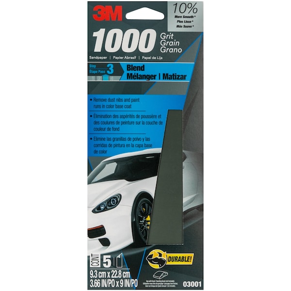 3M Wetordry Sandpaper 03001, 3-2/3 in X 9 in, 1000 Grit, 5/Pack, 20PK 3001 - main
