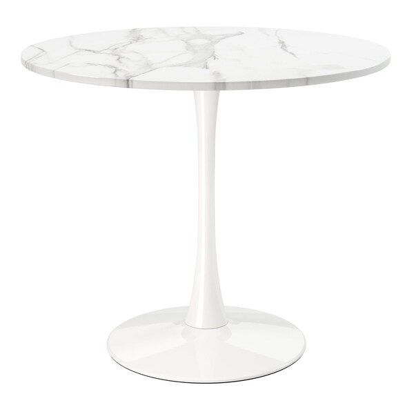 Homeroots 36" White Rounded Metal Pedestal Base Dining Table 520864 - main
