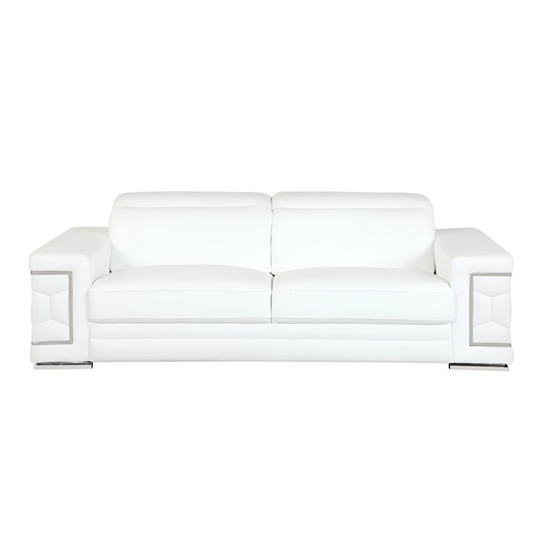 Homeroots 89" White Italian Leather Sofa With Silver Legs 329593 - main