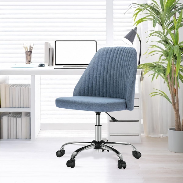 Yssoa Simple Deluxe Armless Office Desk Chair, Modern Cute Swivel Vanity Chair Comfy Home Office Chairs w 3A88HKCHAIROFFICEBLU01 - main