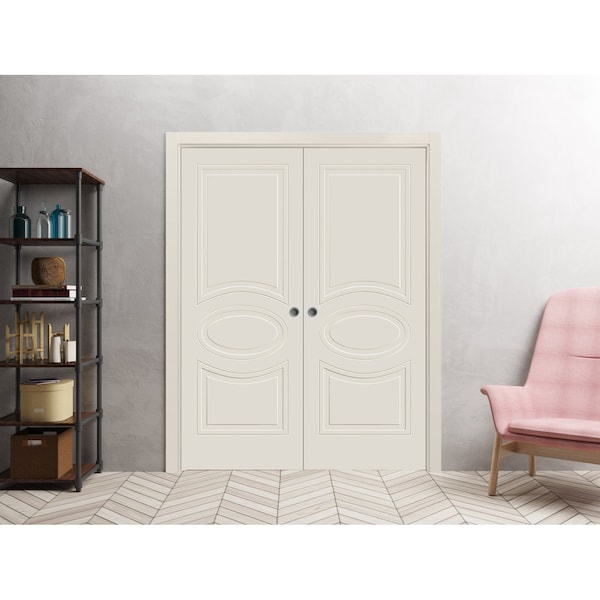 Vdomdoors Sliding French Double Pocket Doors 36 x 80 inches / Mela 7001 Painted Creamy / Kit Rail Hardware / MELA7001DP-CRF-36 - main