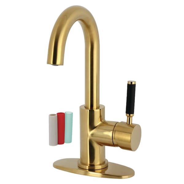 Kingston Brass One-Handle Single-Hole Bathroom Faucet with Deck Plate and Push Pop-Up Drain, Brushed Brass LS8433DKL - main