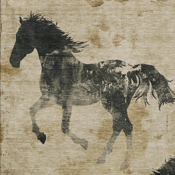 Homeroots 5' X 8' Beige And Charcoal Horse Washable Indoor Outdoor Area Rug 618638 - main