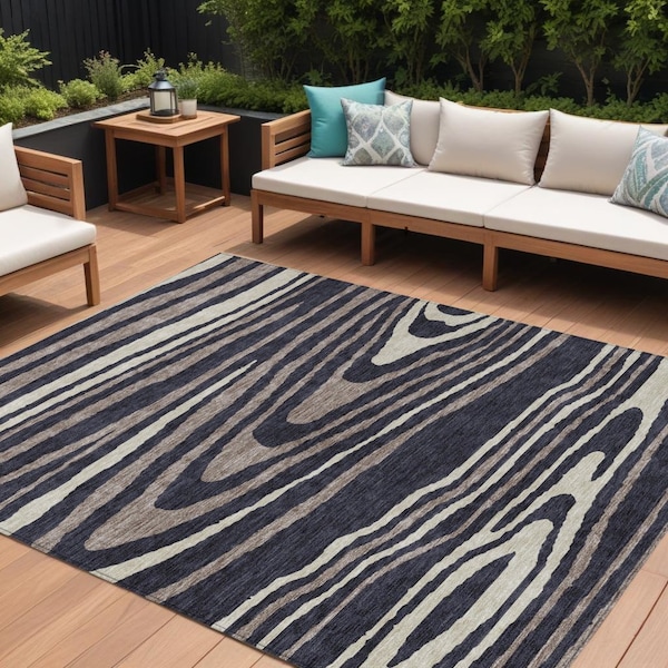 Homeroots 9' X 12' Black Taupe And Beige Faux Bois Washable Indoor Outdoor Area Rug 614477 - main