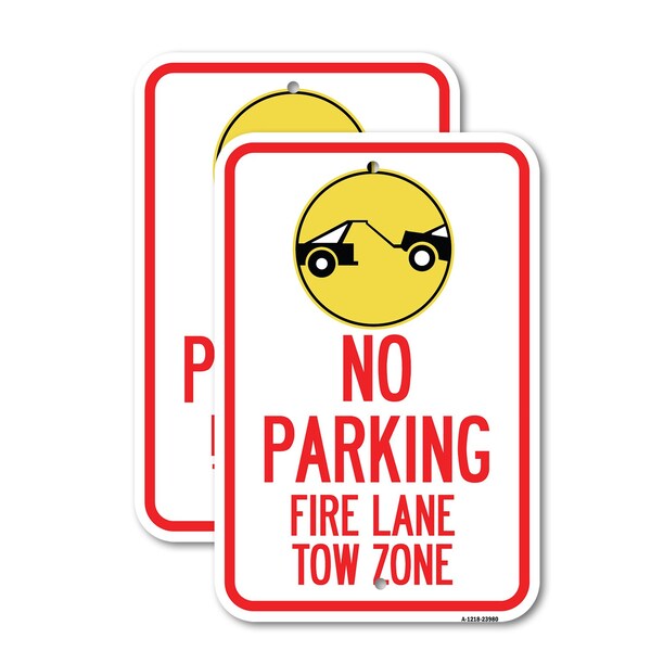 Signmission Fire Lane Tow Zone with Graphic, 12'' X 18'' 2 Signs, Heavy Gauge Aluminum, 2PK A-1218-2PACK-23980 - main