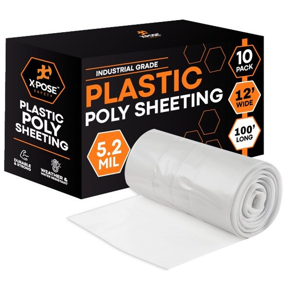 Xpose Safety 12ft x 100ft Clear Poly Sheeting, 5.2 Mil, 10PK C-612IS-10-X - main