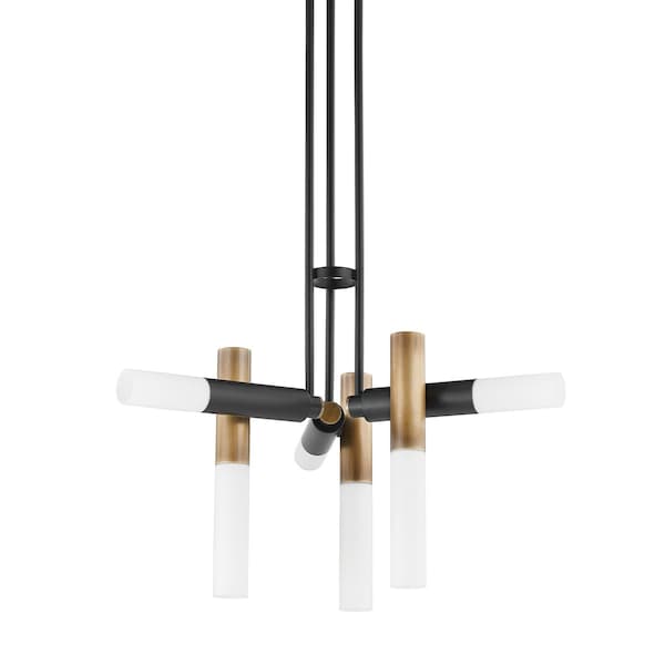 Troy Lighting Koa 6 Light Chandelier 33.5 In. Patina Brass/Soft Black F8634-PBR/SBK - main