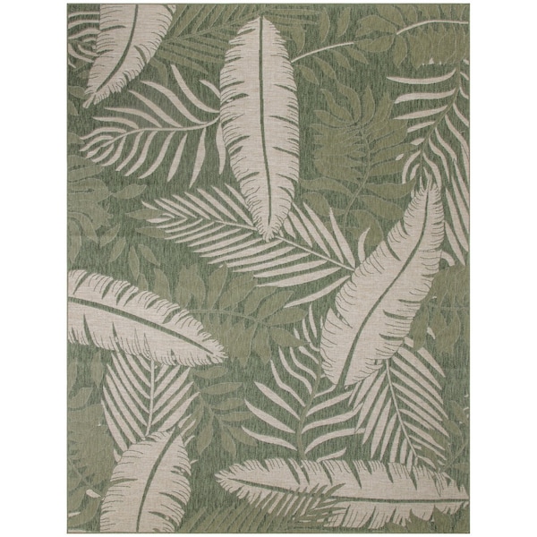 Homeroots 8' X 10' Ivory And Green Palm Leaf Indoor Outdoor Area Rug 550237 - main