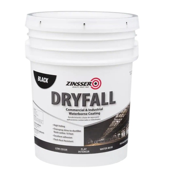 Zinsser Dryfall Commercial & Industrial Waterborne Coating, Black, Flat, 5 Gallon 293233 - main