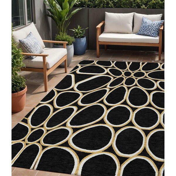 Homeroots 5' X 8' Black Ivory And Beige Abstract Washable Indoor Outdoor Area Rug 600517 - main