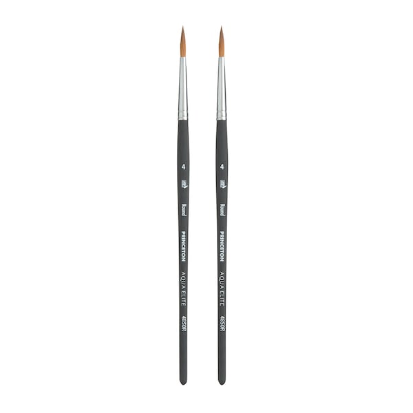 Princeton Aqua Elite Round Brush, Synthetic Bristles, Short Handle Watercolor Paintbrush, Black, Size 4, 2PK P4850R4 - main