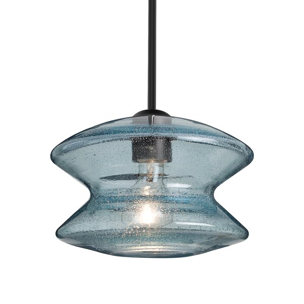 Besa Lighting Besa Zen Stem Pendant, Blue Bubble, Black Finish, 1x 60W MAX E26 Base 1TT-ZENBL-BK - main