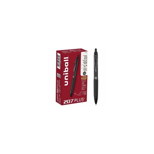Uniball TM 207 Plus+ Gel Pen - 0.7 mm Medium Pen Point - Retractable - Black Ink - Gel-based, 12PK 70462 - main