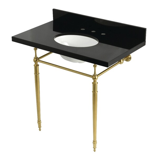 Kingston Brass 36" Black Granite Console Sink with Brass Legs, 8-Inch, 3-Hole, Black Granite/Brushed Brass KVPK3622K87 - main