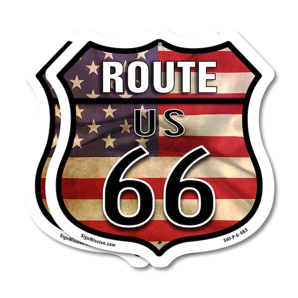 Signmission Route Us 66 Flag, 6 inch X 6 inch, Plastic Sign, 2PK SHI-P-2PACK-6-483 - main