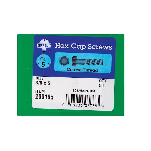 Hillman 3/8 in. D X 5 in. L Heat Treated Zinc Steel Hex Head Cap Screw, 50PK 200165 - main