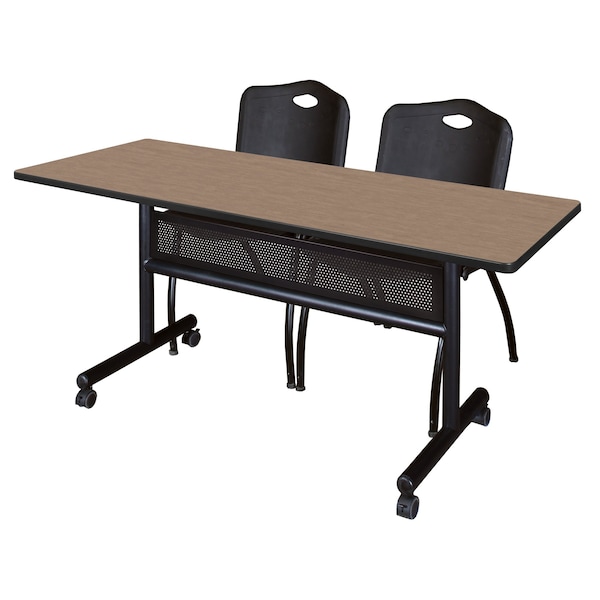 Regency Kobe Flip-Top Privacy Nesting Table W/ 2 M Stack Chairs, 60 in W, 24 in L, Noble Oak MKFTM6024NO47BK - main