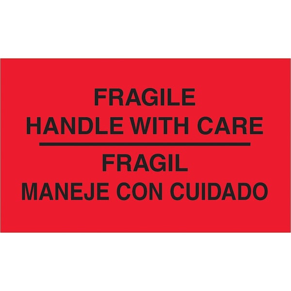 Tape Logic Bilingual Labels, "Fragil - Maneje Con Cuidado", 3" x 5", Fluorescent Red, 500/Roll DL3011 - main