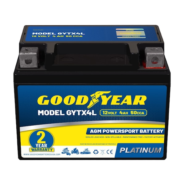 Goodyear GYTX4L 12 Volt 4 AH, 50 CCA, Rechargeable High-Performance, SLA - AGM Battery GY4140755 - main