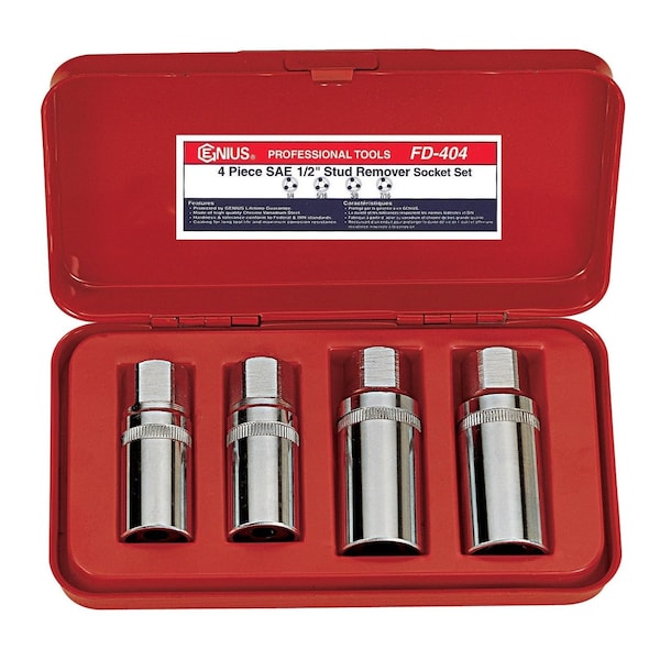 Genius Tools 4PC 1/2in Dr. SAE Stud Remover Socket Set FD-404 - main