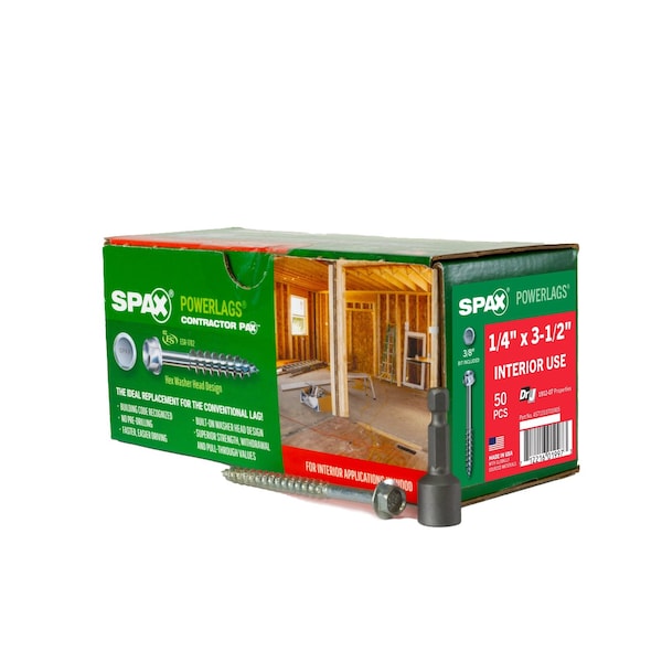 Spax 1/4 in x 3-1/2 in Interior Structural Wood Lag Screws Powerlags Hex Head Hex, 50PK 4571010700905 - main