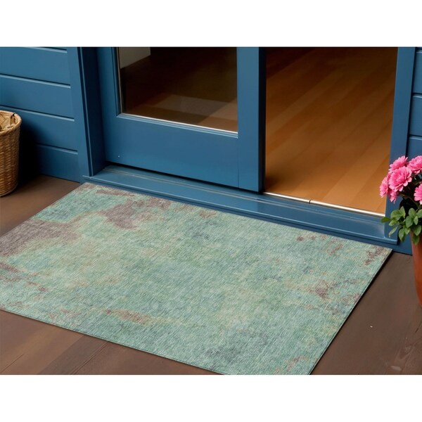 Homeroots 3' X 5' Pale Aqua And Taupe Abstract Washable Indoor Outdoor Area Rug 618454 - main