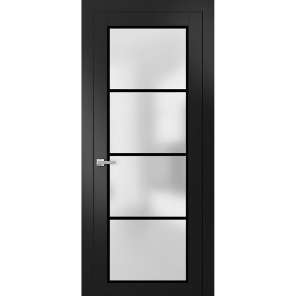 Sartodoors Solid French Door Frosted Glass Planum 2132 Black 24x84 Solid Core Modern Interior PLANUM2132ID-BLK-24 x 84-Butterfly - main