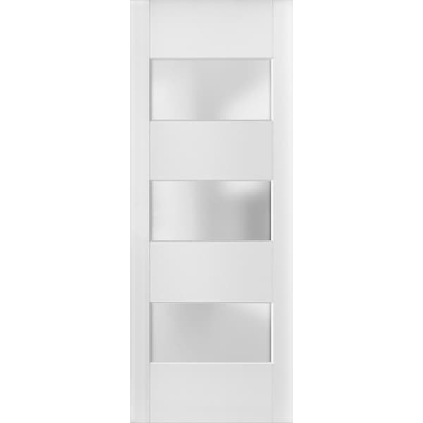 Sartodoors Slab Barn Door Panel Frosted Glass 3 Lites, Lucia 4070 White Silk, Sturdy Finished Doors, Pocket Cl LUCIA4070S-WS-28 x 84 - main