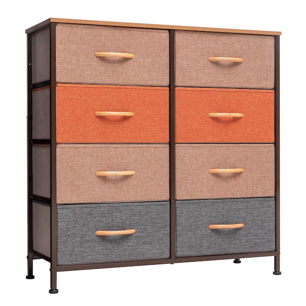 Homeroots 32" Brown Steel and Fabric Eight Drawer Chest 484689 - main