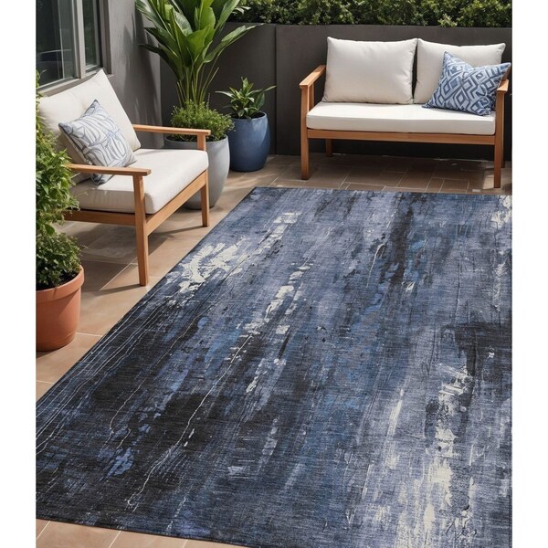 Homeroots 5' X 8' Blue And Ivory Abstract Washable Indoor Outdoor Area Rug 617651 - main