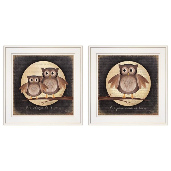 Homeroots Set Of Two Owl Always Love and Need You 1 White Framed Print Wall Art, 2PK 406021 - main