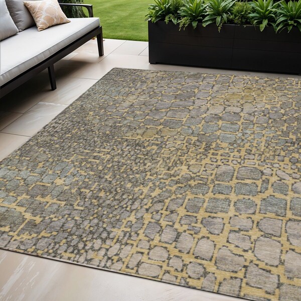 Homeroots 5' X 8' Gold And Gray Abstract Washable Indoor Outdoor Area Rug 596795 - main
