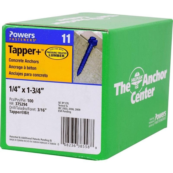 Hillman Tapper 1/4 in. D X 1.75 in. L Steel Hex Head Concrete Screw Anchor, 100PK 375294 - main